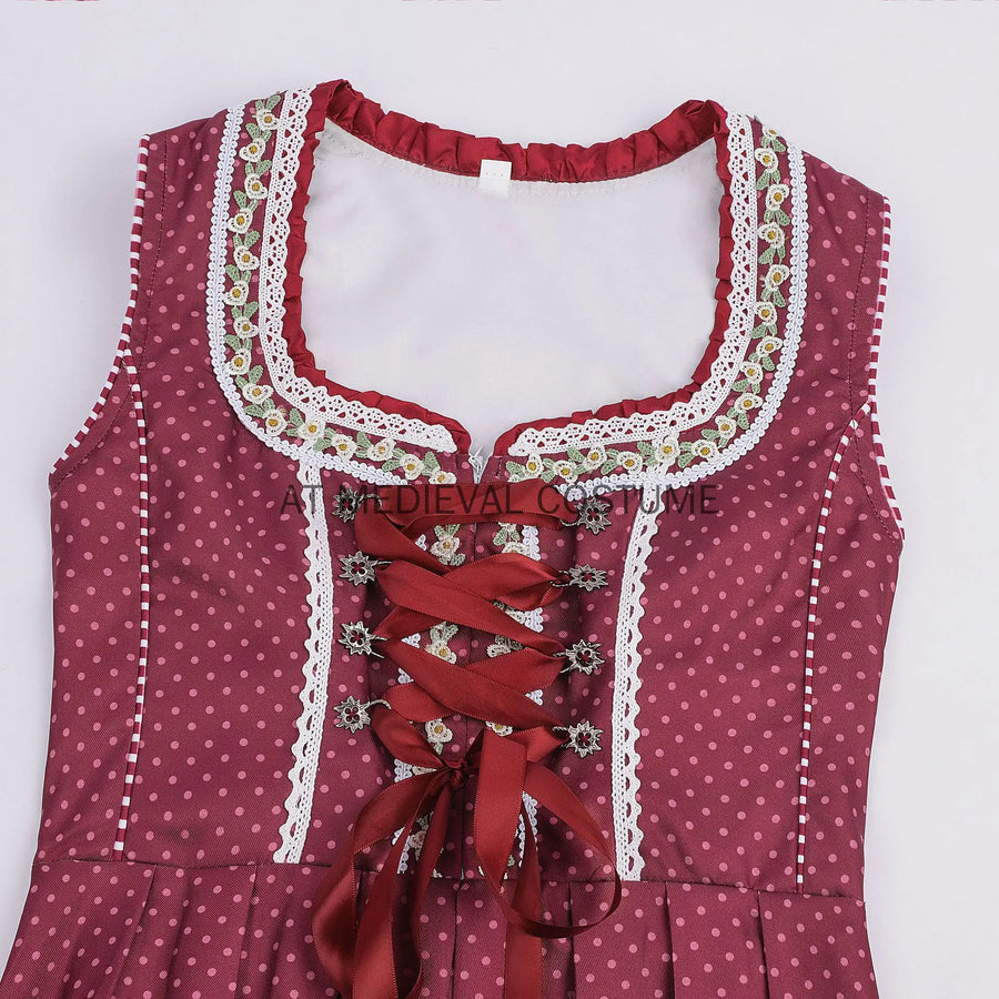 Traditionelles rot-weißes Dirndl mit Punkten und Karomuster, ausgestelltem Rock