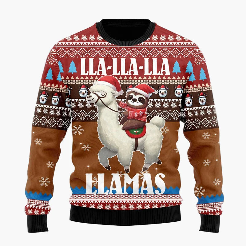 Unisex Weihnachts-Pullover Lama mit festlichen Mustern – Winter-Sweatshirt mit Humor, originelles Geschenk