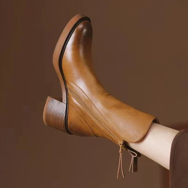 Damen-Stiefeletten mit Blockabsatz, seitlichem Reißverschluss und runder Spitze
