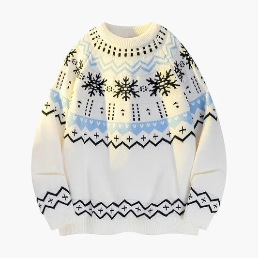 Unisex vintertröja i nordisk stil med snöflingemönster, perfekt för höst och jul