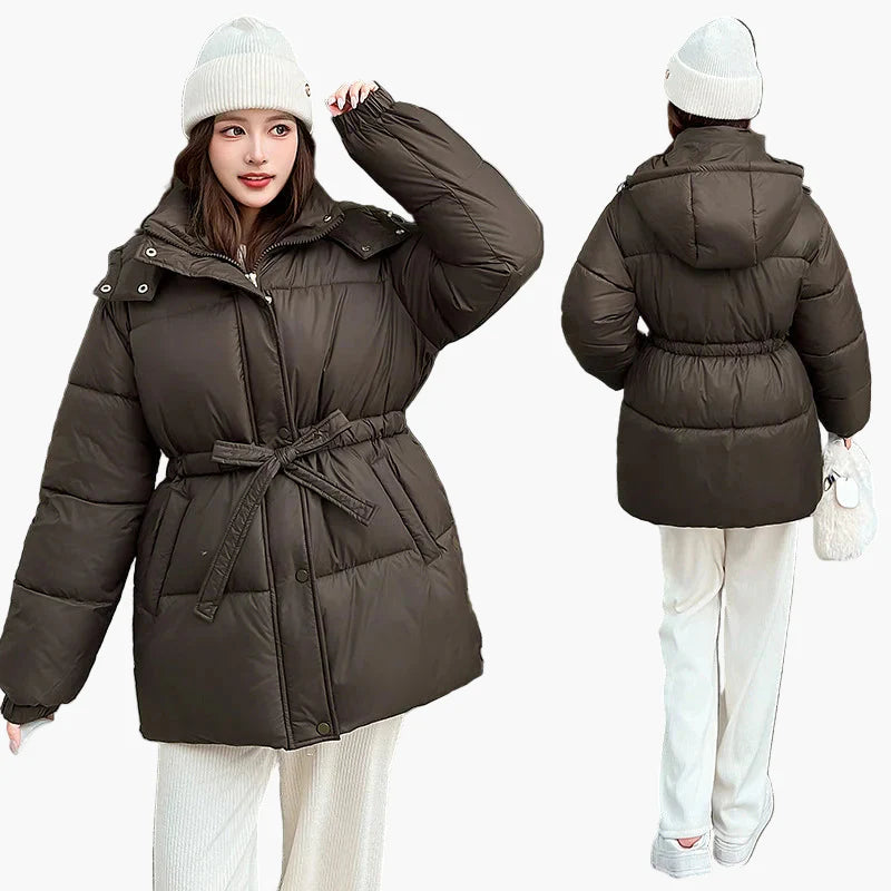 Gewatteerde Winterjas met Capuchon en Tailleband voor Dames – Casual en Modieus Stijl