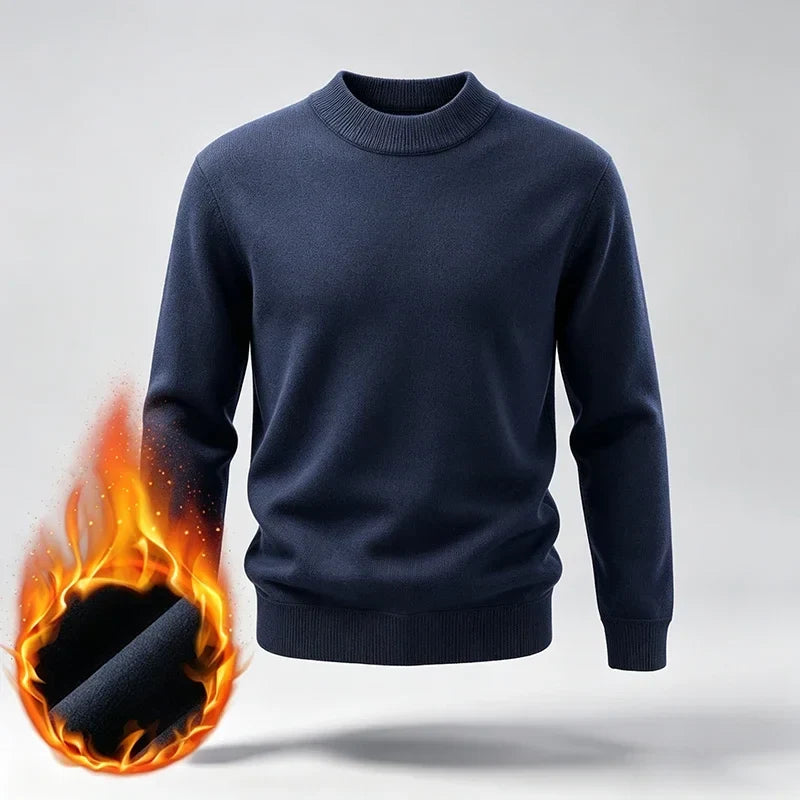 Varmt foret herresweater med høj krave i ensfarvet design