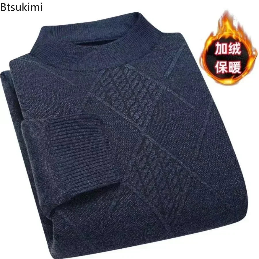 Jersey de cuello alto para hombre, de punto jaspeado con estampado de rombos