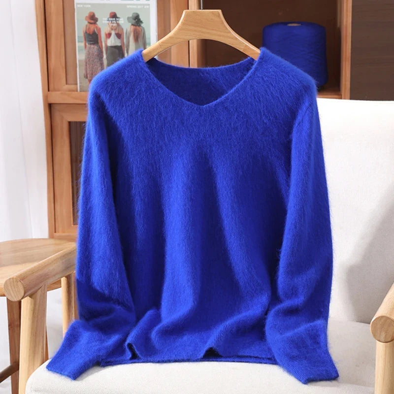 Maglione donna confortevole a collo a V, con maniche lunghe, in materiale morbido
