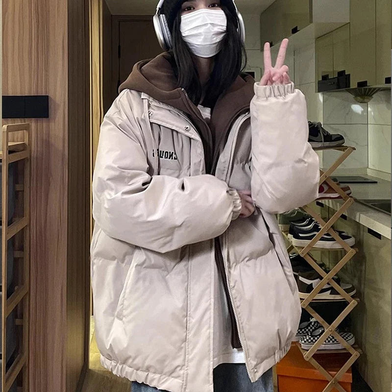 Oversize-Steppjacke mit abnehmbarer Kapuze, einfarbig