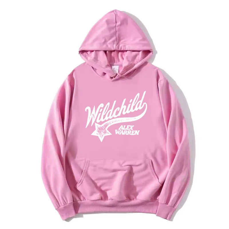 Czerwona uniseksowa bluza z kapturem Wildchild, z nadrukiem z przodu i Alex Warren z tyłu