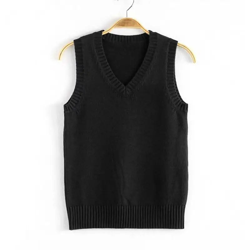 Gilet Pull Tricoté sans Manches Col V Couleur Unie