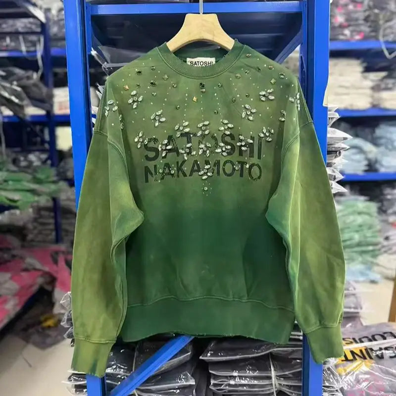Ombré sweatshirt för dam med text och utsmyckade detaljer
