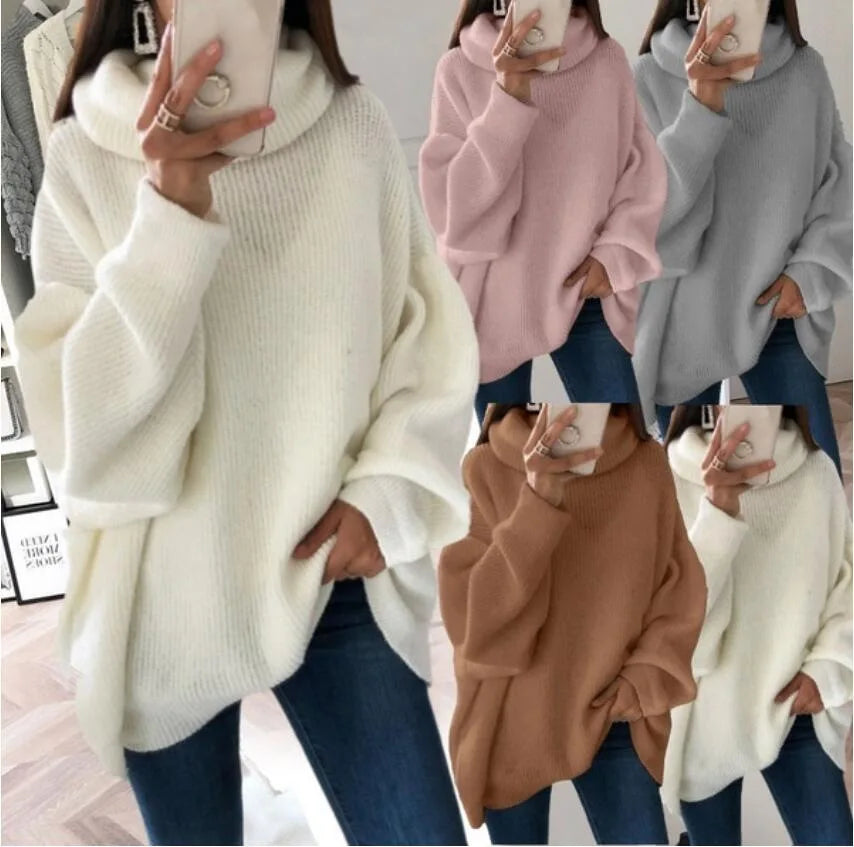 Pull col roulé oversize style décontracté pour femme - Chic et confortable pour l'automne et l'hiver