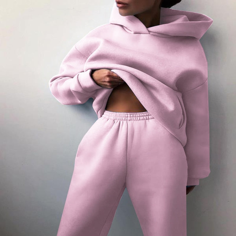 Completo casual donna felpa con cappuccio e pantaloni da jogging stile relax