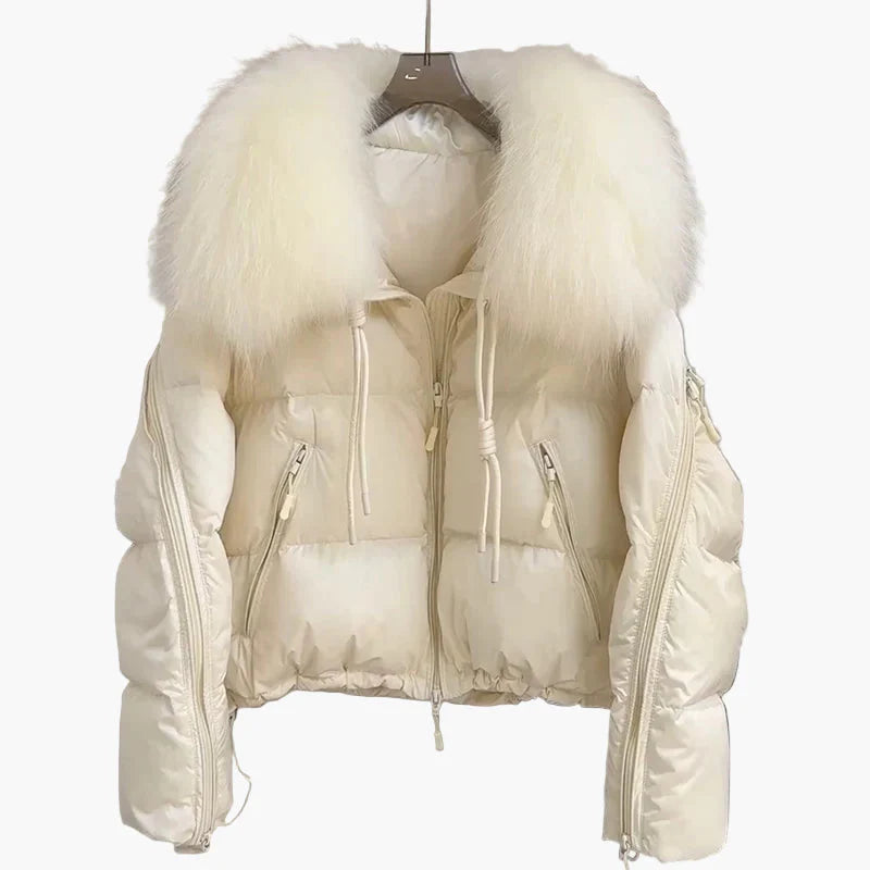 Chaqueta acolchada para mujer estilo urbano con cuello de piel, corte relajado, ideal para invierno