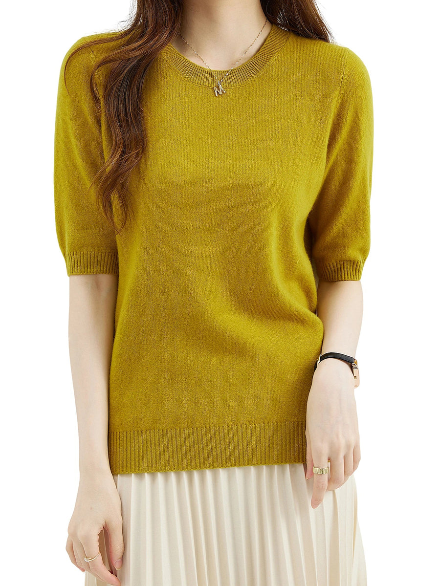 Women's Short-Sleeve Solid-Color Knit Crew-Neck Top