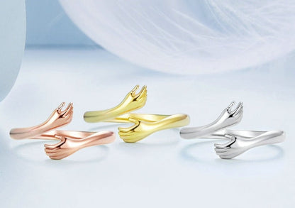 Bague Femme Style Moderne Ajustable Mains Enlacées Idée Cadeau Symbolique