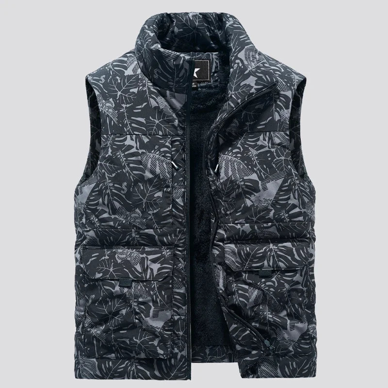 Gilet Doudoune Homme Chaud Col Montant Poches à Rabat Beige