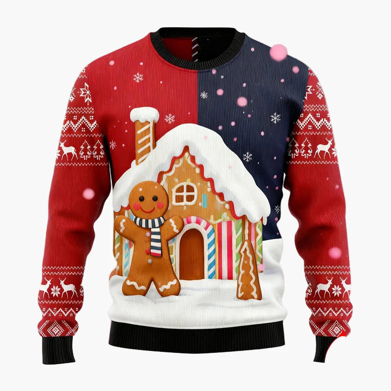 Maglione di Natale uomo stile divertente con motivi di pan di zenzero e decorazioni festive per le feste