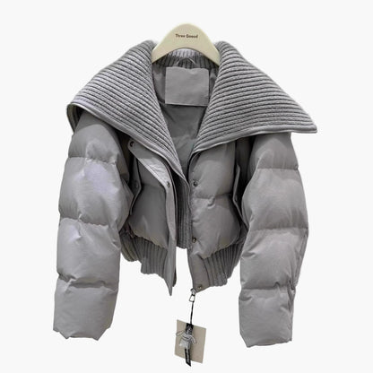 Veste doudoune courte femme style urbain chic à col large