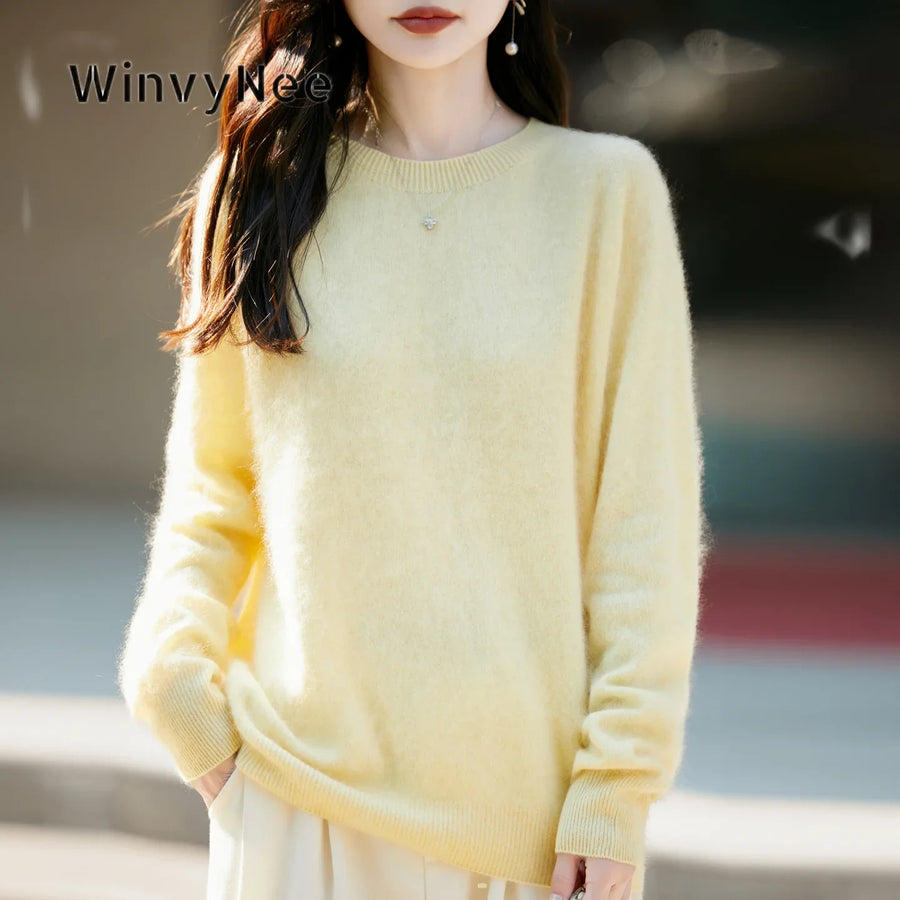 Women's cozy lightweight pale yellow crew-neck sweater