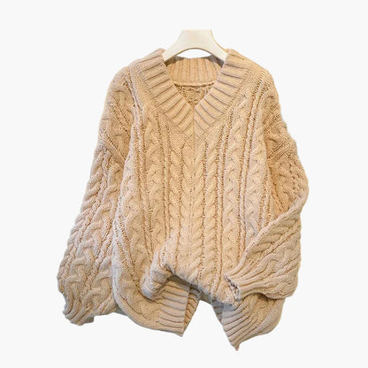 Pull torsadé col V ample pour femme, style décontracté et tendance