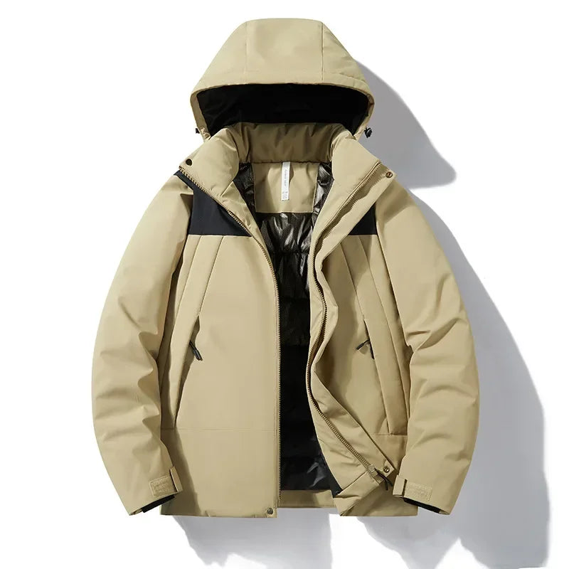 Unisex quilted hooded puffer jacket, windproof and waterproof, for outdoor use