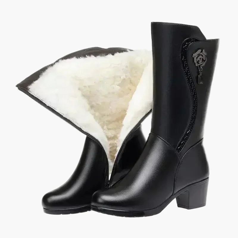 Bottes d'hiver femme à talon bloc style militaire avec doublure chaude