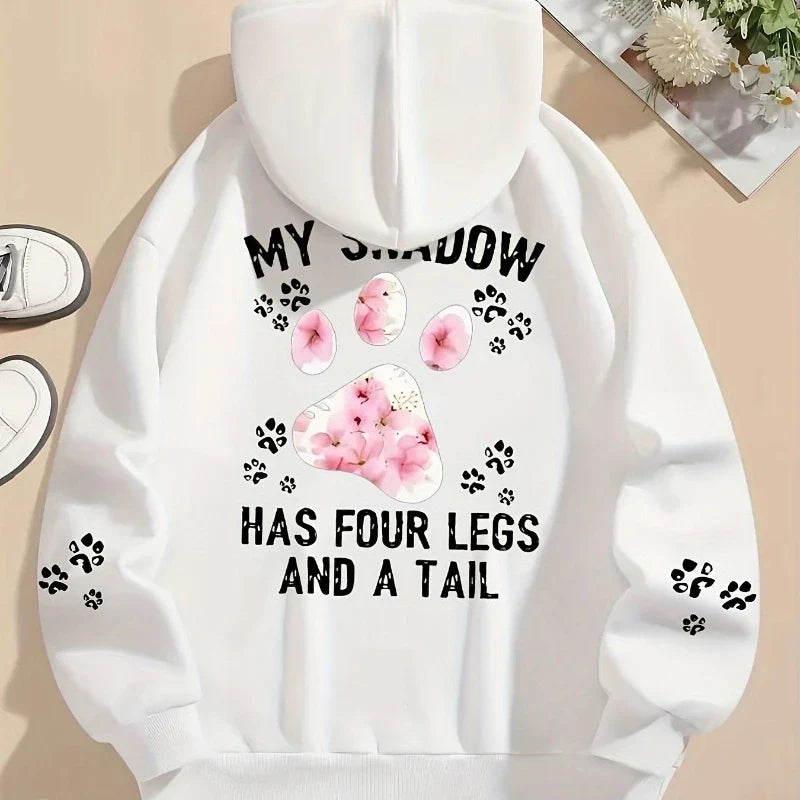 Women's hoodie with an oversized flower paw print on the back