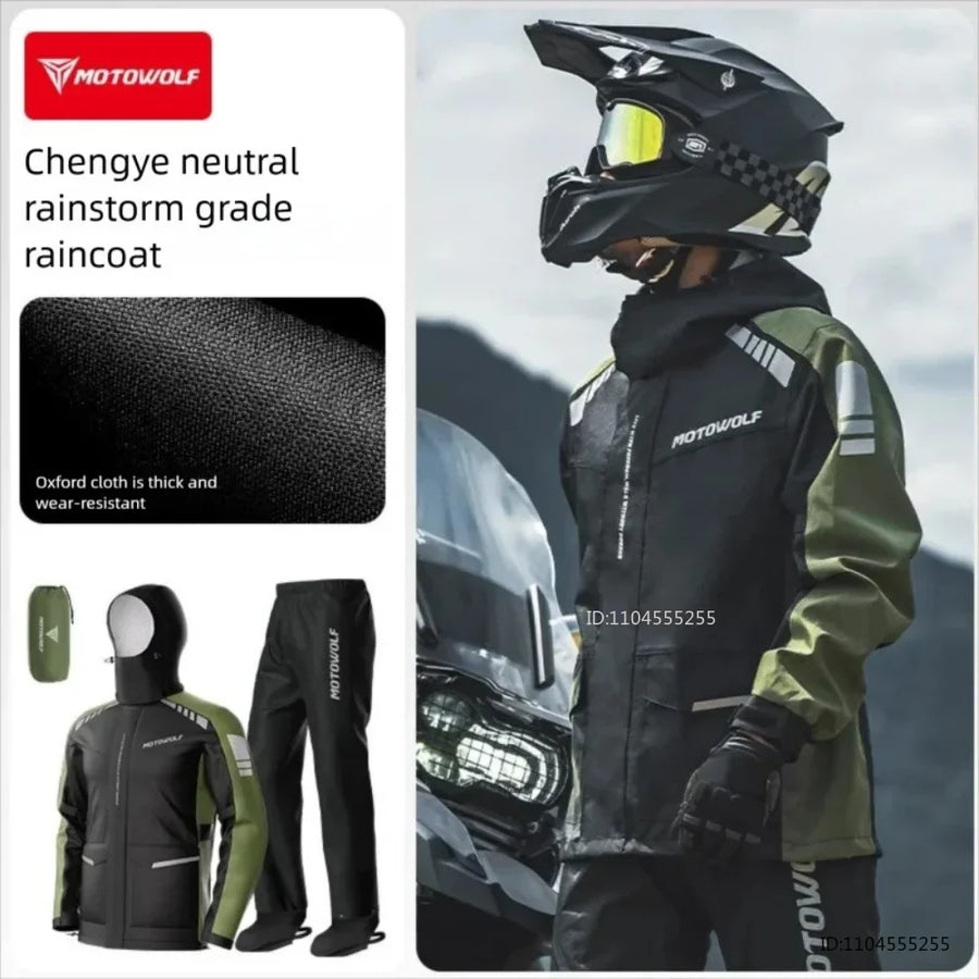 Unisex two-tone waterproof motorcycle suit with reflective strips