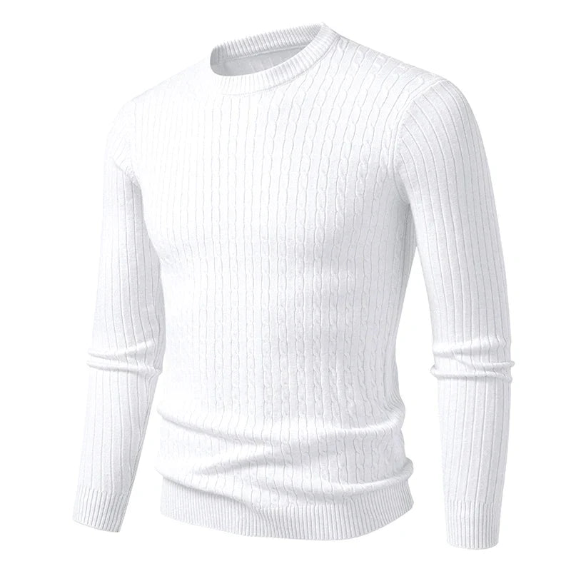 Slim-fit herregenser i kabelstrikk med rund hals og lange ermer