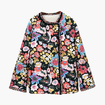 Boho pikowana kurtka damska w kwiatowy wzór oversize, idealna na wiosnę