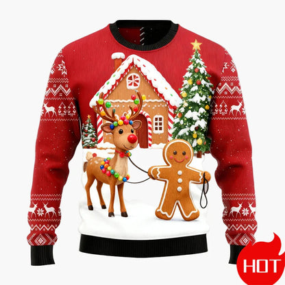 Maglione di Natale uomo stile divertente con motivi di pan di zenzero e decorazioni festive per le feste