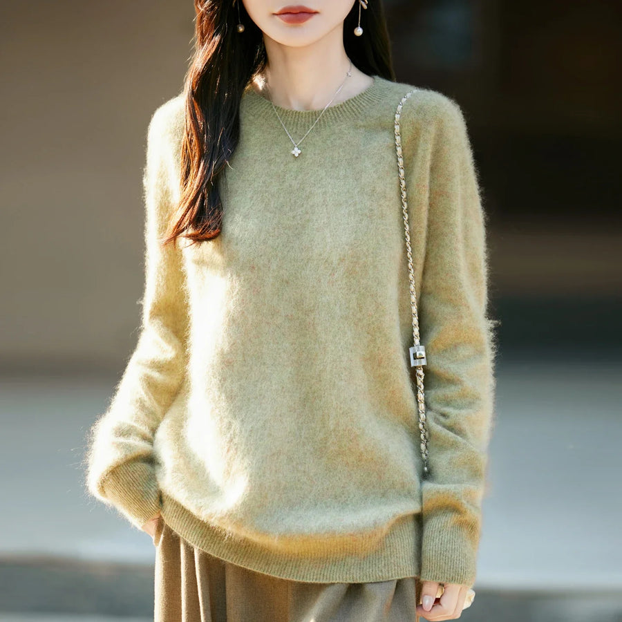 Women's cozy lightweight pale yellow crew-neck sweater