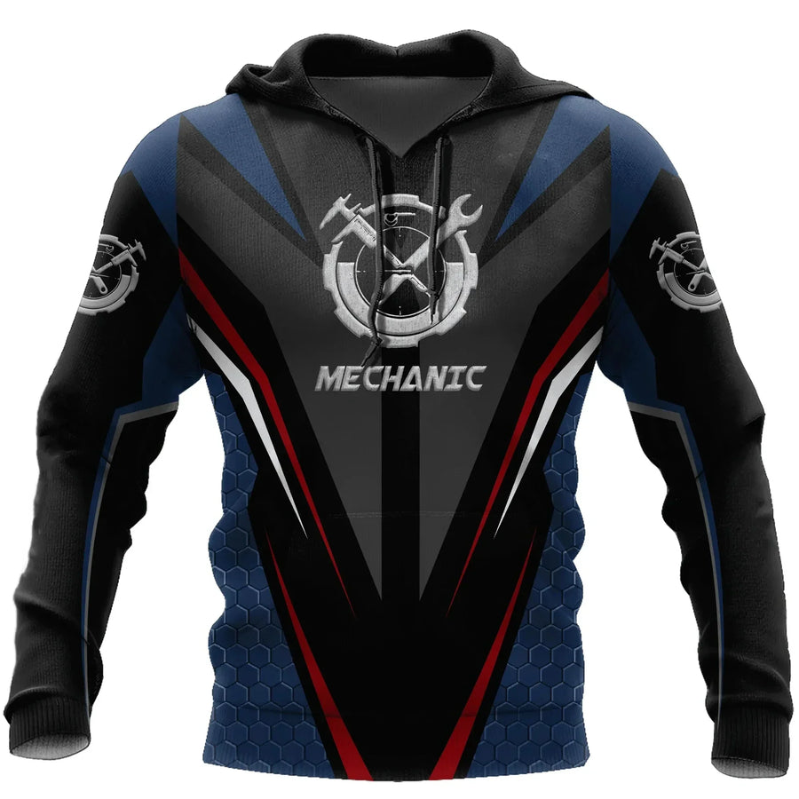 Sweat à Capuche Homme Imprimé Mécanicien Moteur Engrenages Outils