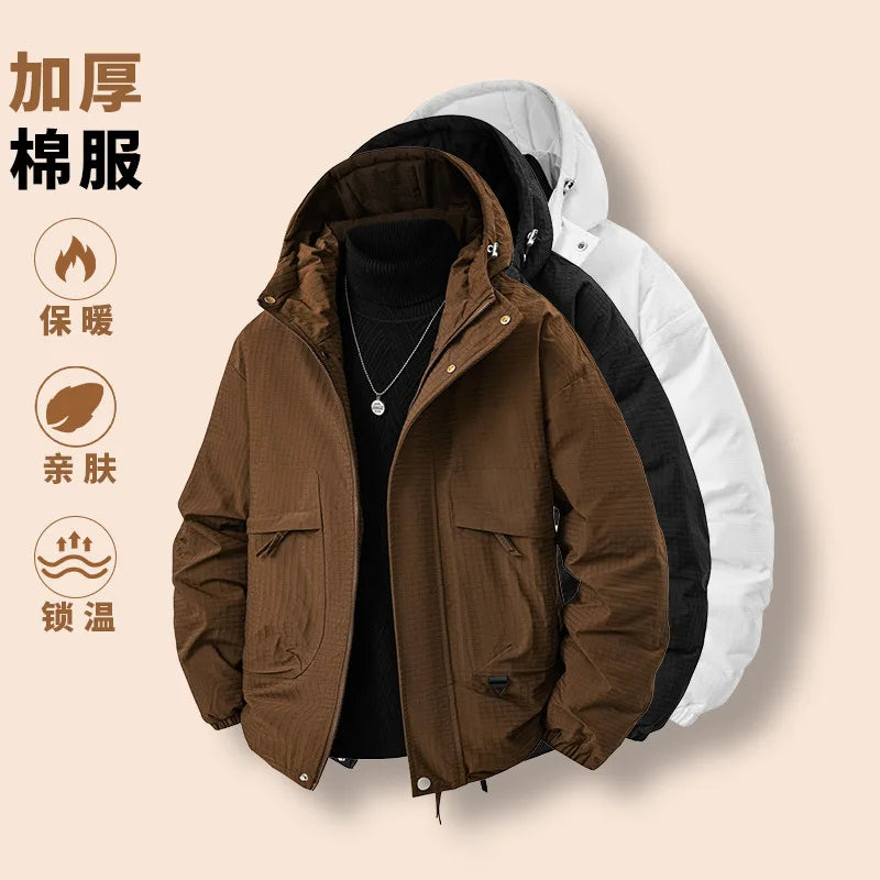 Veste à Capuche Homme Fermeture Éclair Marron avec Poches