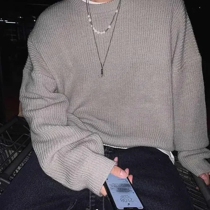 Pull ample à col rond et maille côtelée pour homme, décontracté, diverses couleurs