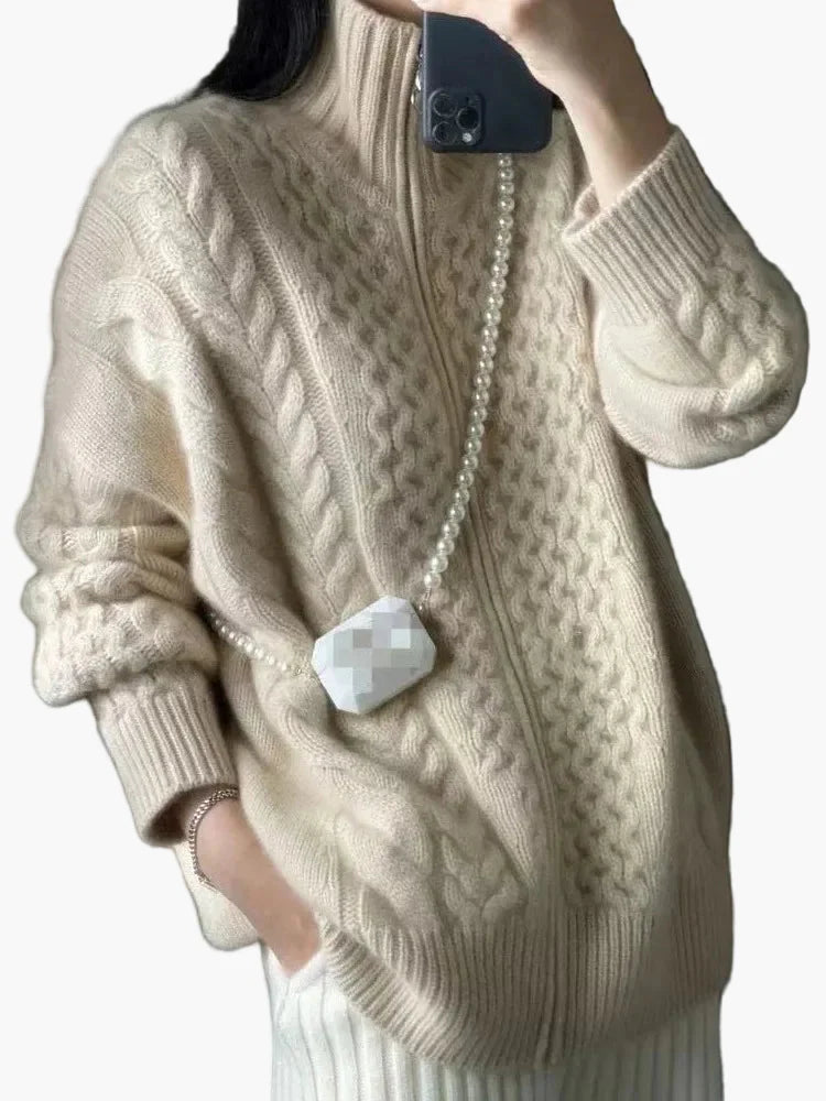 Gilet zippé torsadé style décontracté pour femme