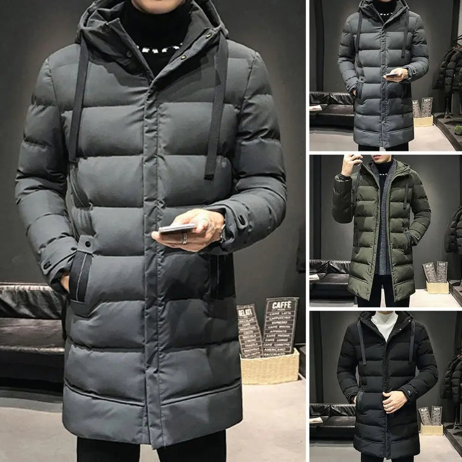 Manteau d'hiver homme matelassé long à capuche uni