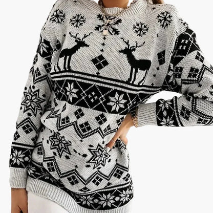 Dames kersttrui met rendier- en sneeuwvlokmotief, casual en feestelijke stijl