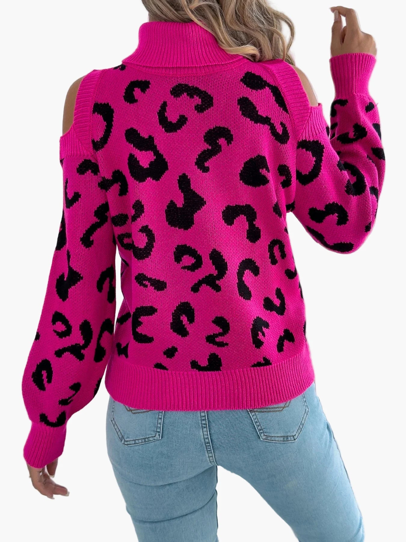 Jersey de mujer a la moda con hombros descubiertos y estampado de leopardo estilo urbano