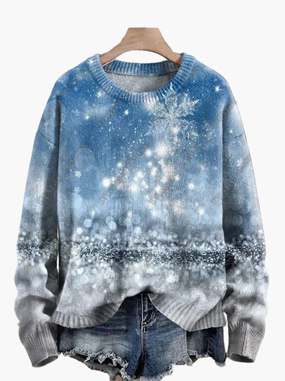 Geborduurde fantasie kersttrui voor dames, casual stijl, ideaal voor feestdagen
