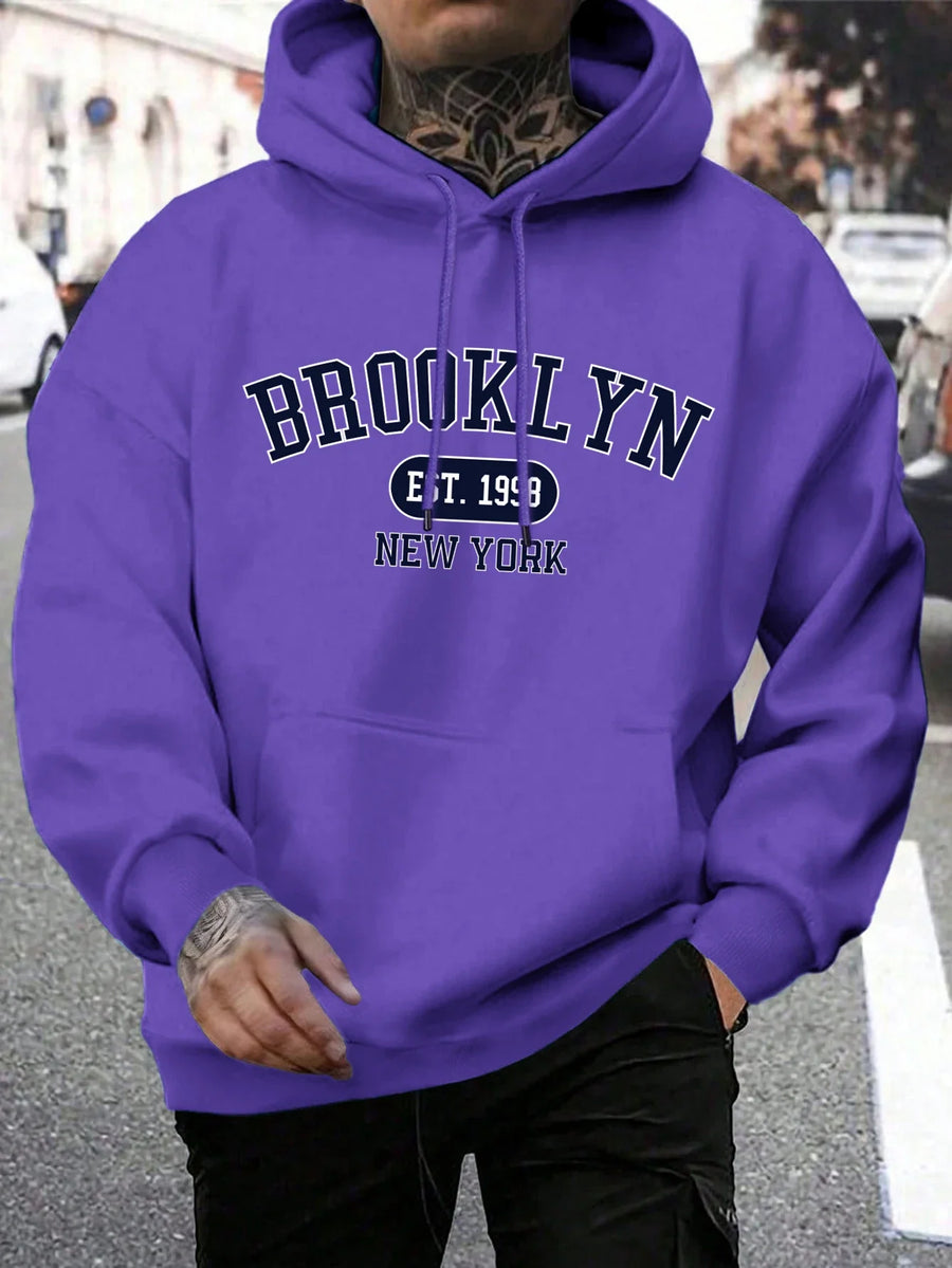 Unisex hættetrøje med New York Brooklyn-basketballprint og kængurulomme