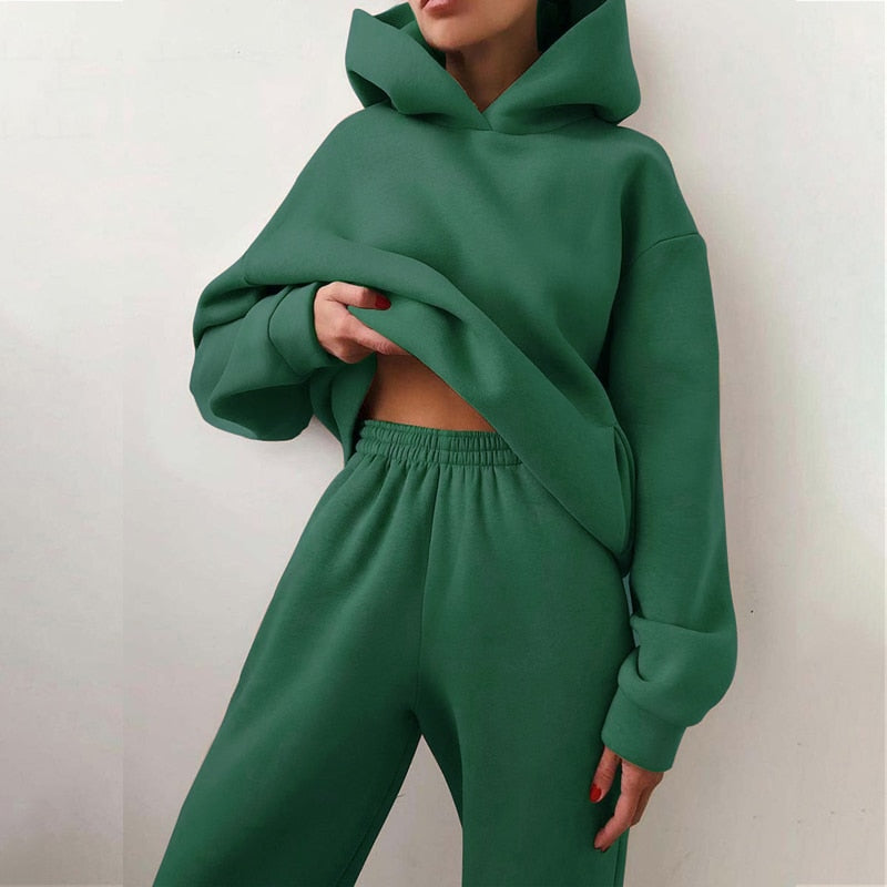 Completo casual donna felpa con cappuccio e pantaloni da jogging stile relax