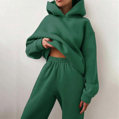 Completo casual donna felpa con cappuccio e pantaloni da jogging stile relax