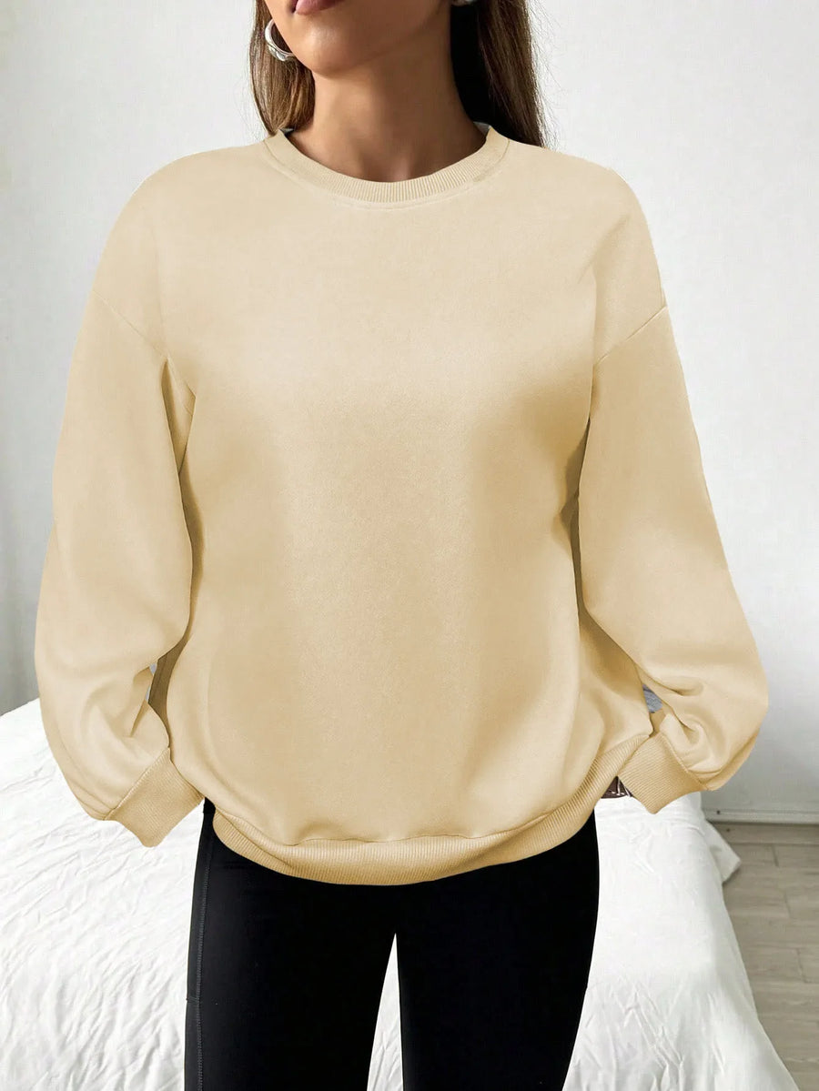 Women's Loose-Fit Light Gray Crew-Neck Long-Sleeve Sweatshirt
