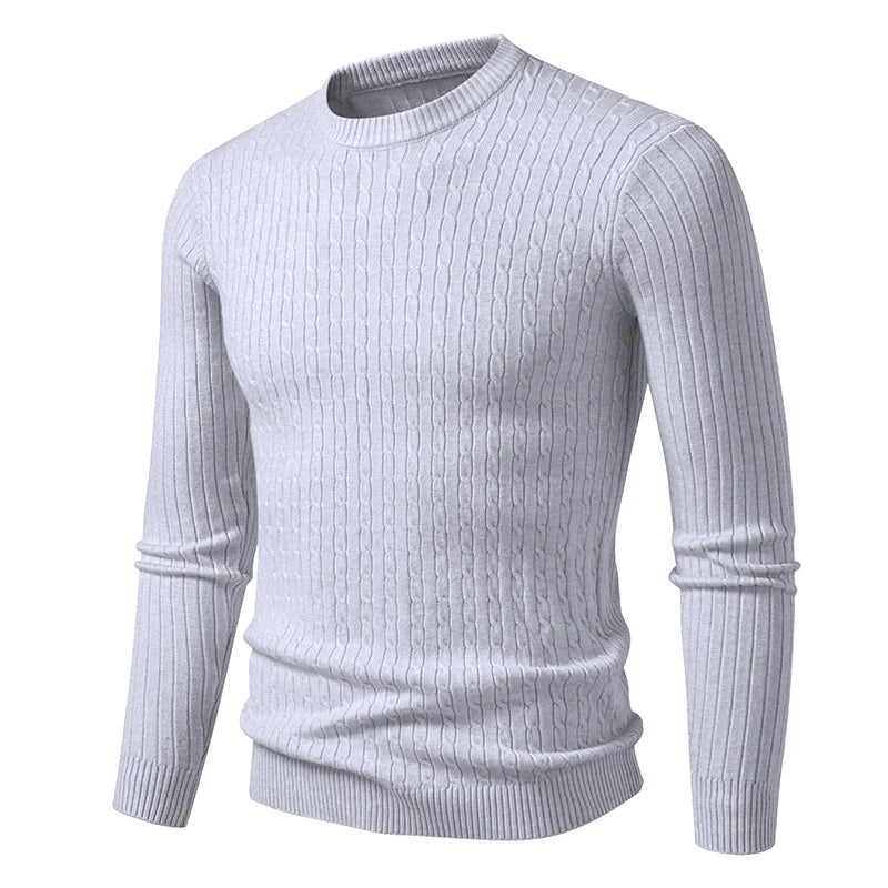 Slim-fit herregenser i kabelstrikk med rund hals og lange ermer