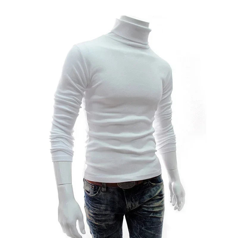 Dopasowany męski T-shirt z golfem i długimi rękawami - Dostępny w wielu kolorach