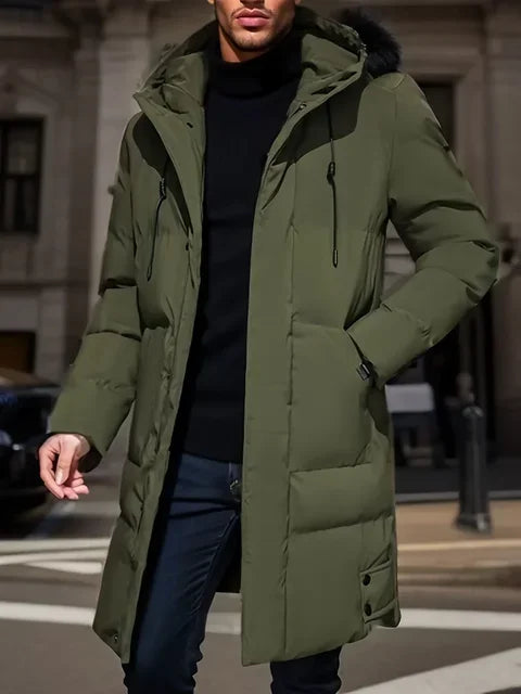Manteau Doudoune Longue Homme Rembourré à Capuche avec Poches Grise
