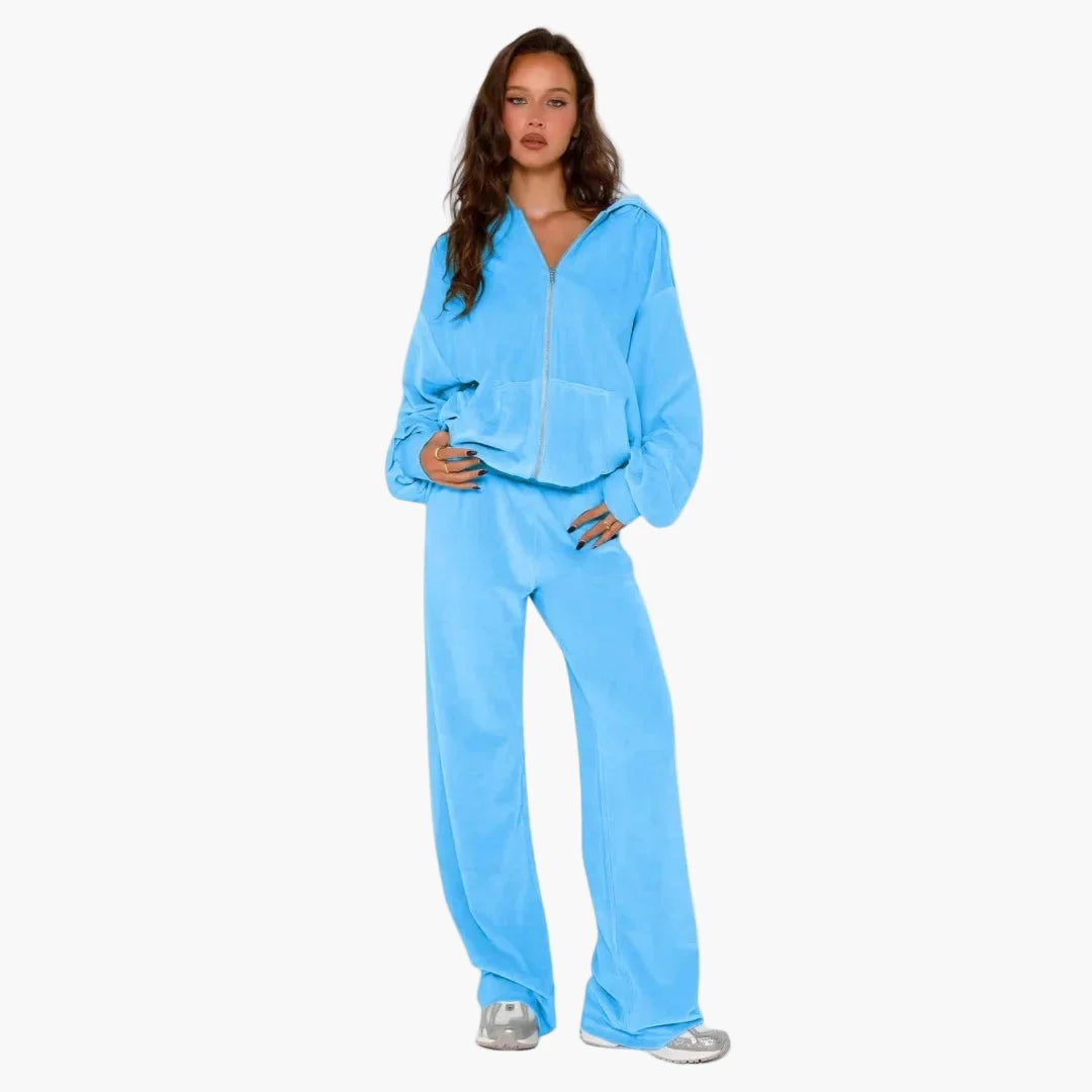 Ensemble Décontracté Style Coréen Femme – Veste à Capuche Zippée et Pantalon Large