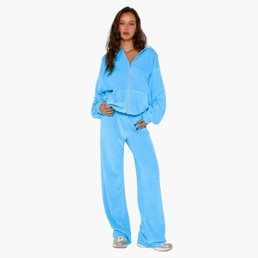 Ensemble Décontracté Style Coréen Femme – Veste à Capuche Zippée et Pantalon Large