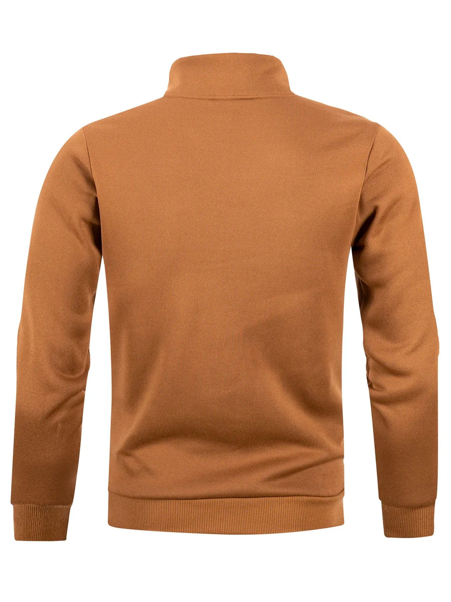Men's Zip-Up Stand-Up Collar Long-Sleeve Sweater – Thick Solid-Color Knit