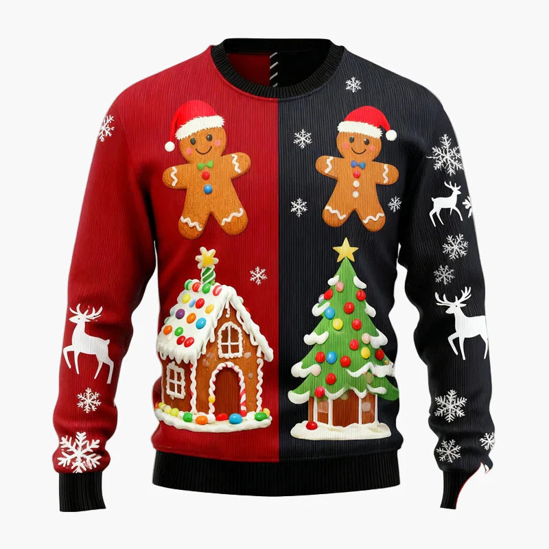 Maglione di Natale uomo stile divertente con motivi di pan di zenzero e decorazioni festive per le feste