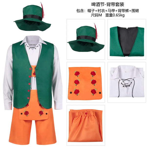 Déguisement Homme Oktoberfest Vert & Orange avec Chapeau et Chemise Lacée